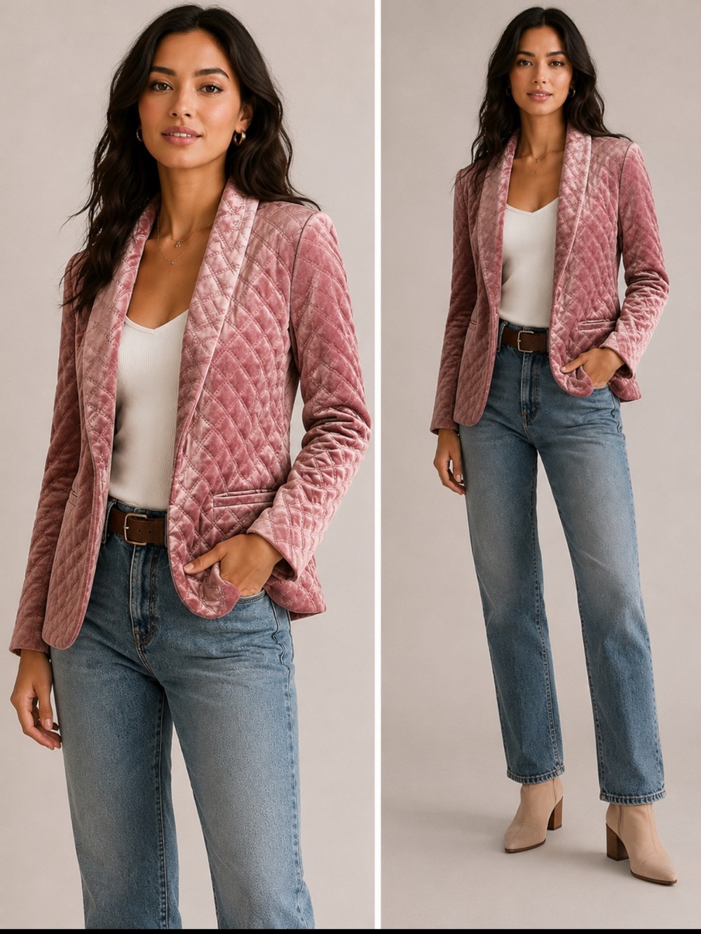 Willow & Clay Mauve Rose Quilted Velvet Diamond Blazer